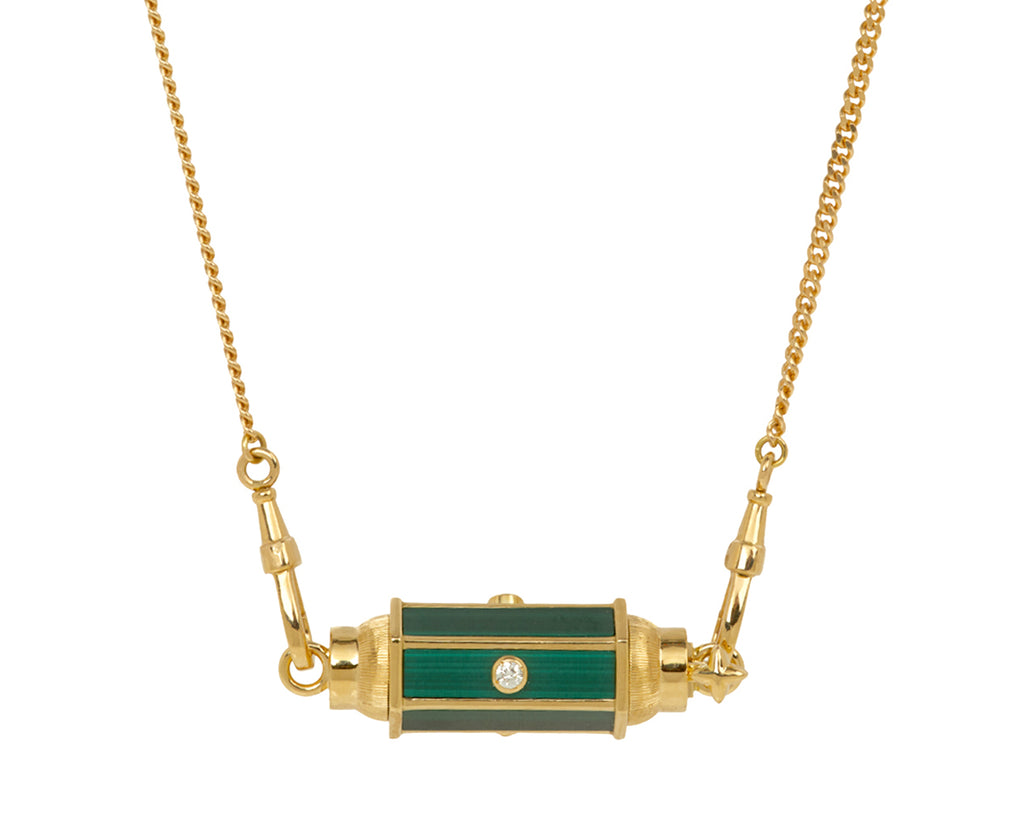 Gourmette Chain Diamond and Malachite Baby Locket Necklace