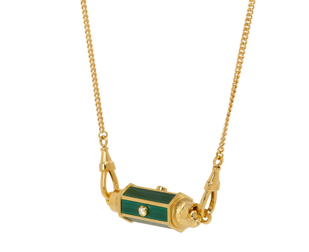 Gourmette Chain Diamond and Malachite Baby Locket Necklace