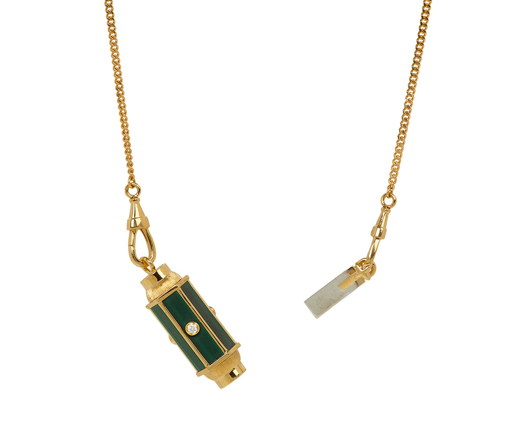 Gourmette Chain Diamond and Malachite Baby Locket Necklace