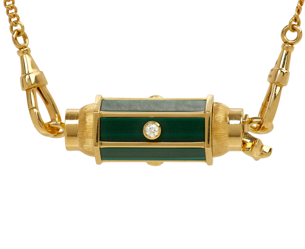 Gourmette Chain Diamond and Malachite Baby Locket Necklace