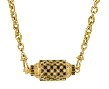 Classic Rosa Chain Black and White Diamond Check Locket Necklace