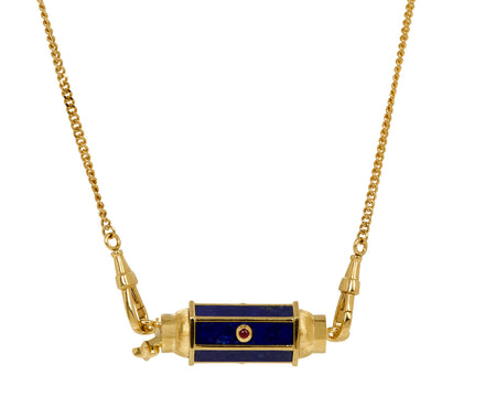 Gourmette Chain Ruby and Lapis Baby Locket Necklace