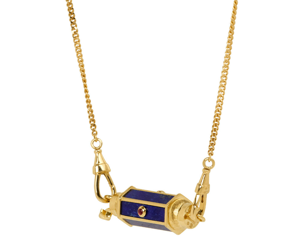 Gourmette Chain Ruby and Lapis Baby Locket Necklace