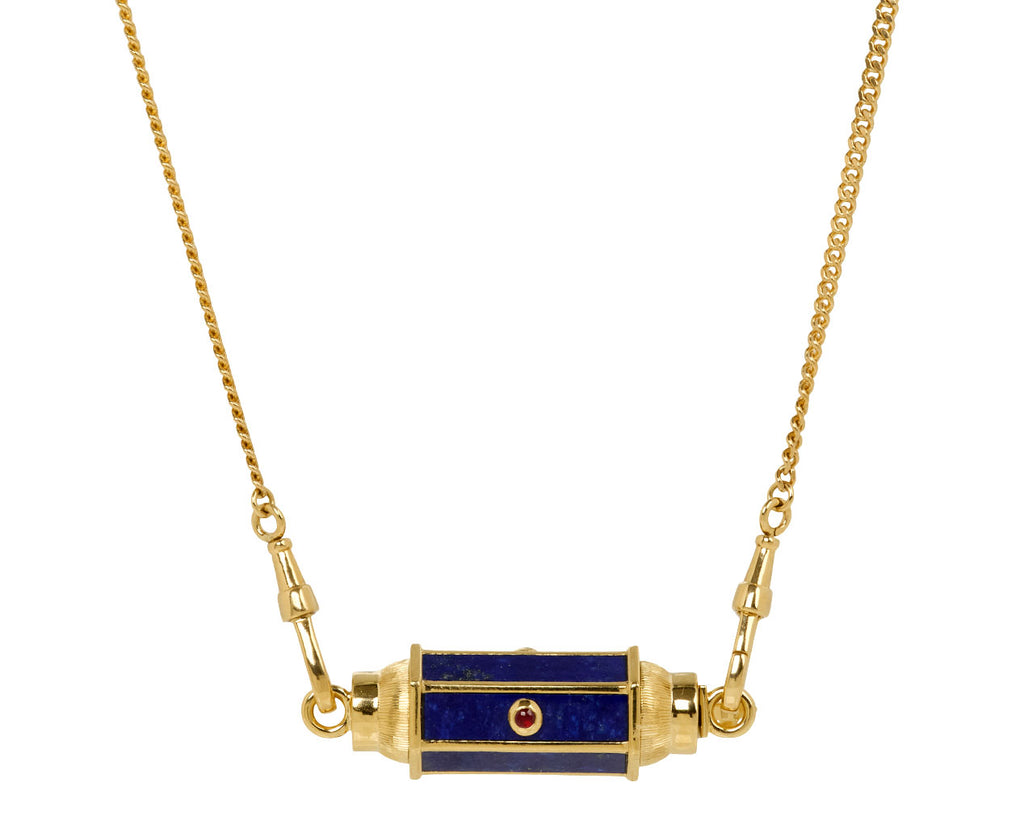 Gourmette Chain Ruby and Lapis Baby Locket Necklace