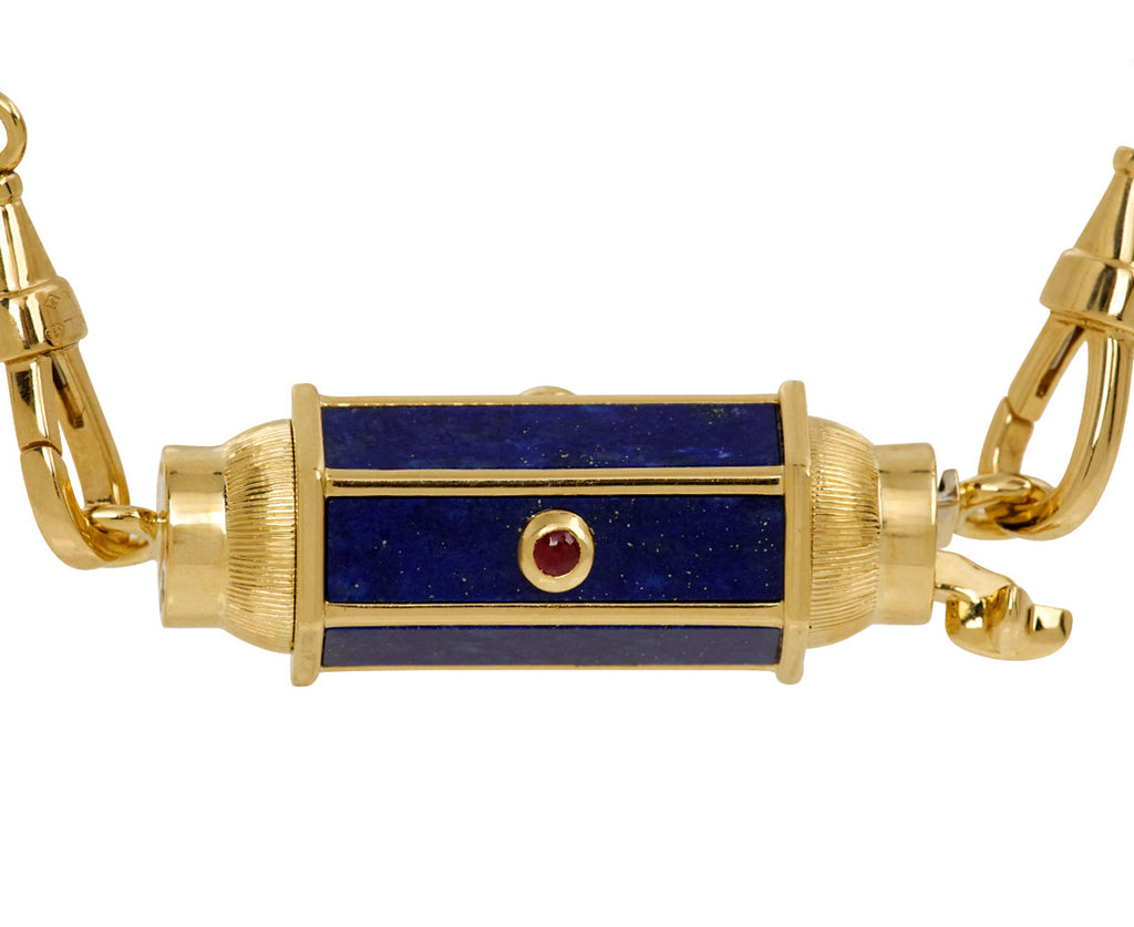 Gourmette Chain Ruby and Lapis Baby Locket Necklace