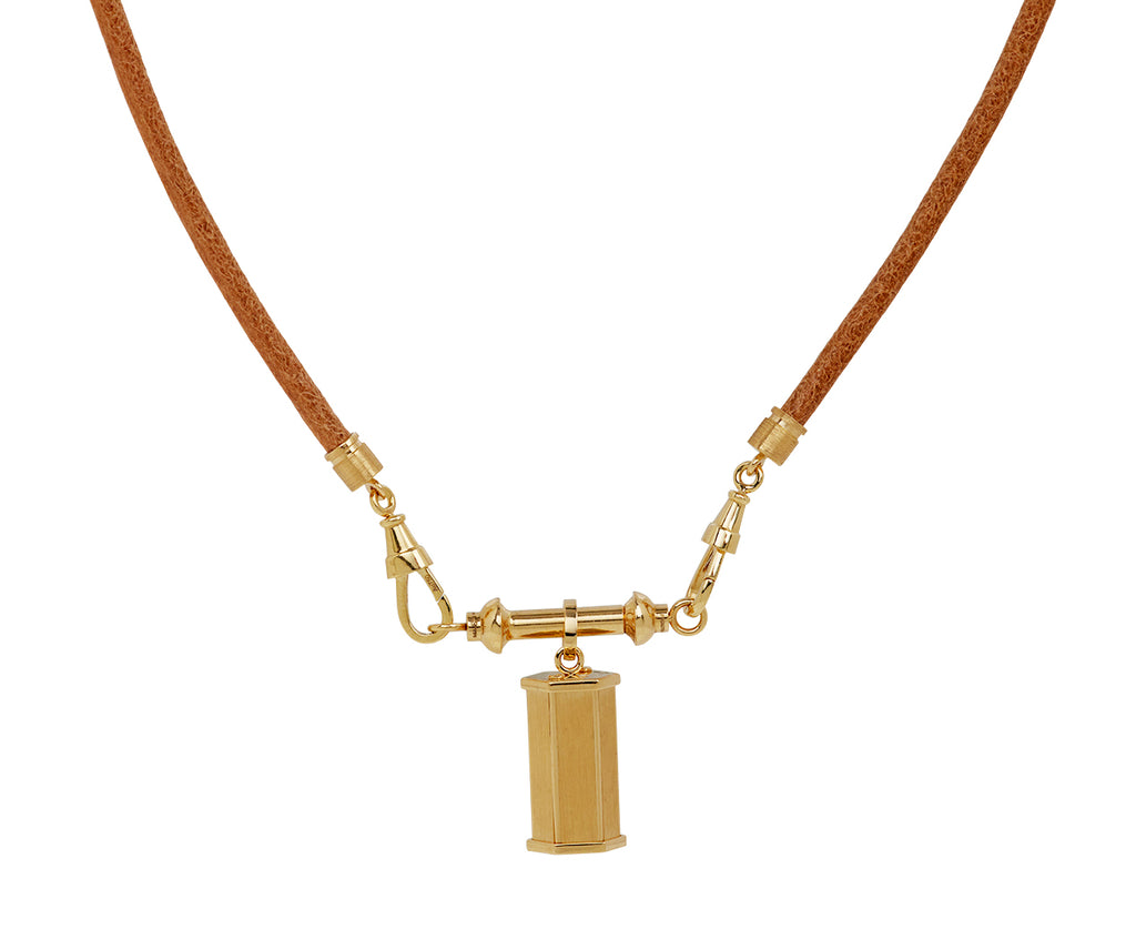 Marie Lichtenberg Baby Lasso Cord Necklace - closeup with charm and bar