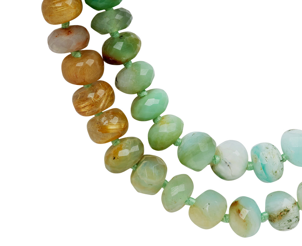 Lena Skadegard Opal, Emerald, Chrysocolla and Rutilated Quartz Beaded Necklace - closeup