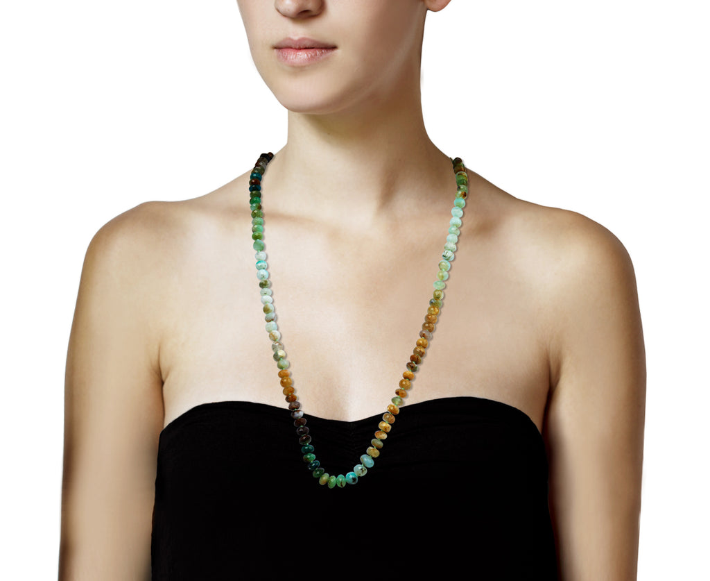 Lena Skadegard Opal, Emerald, Chrysocolla and Rutilated Quartz Beaded Necklace - profile