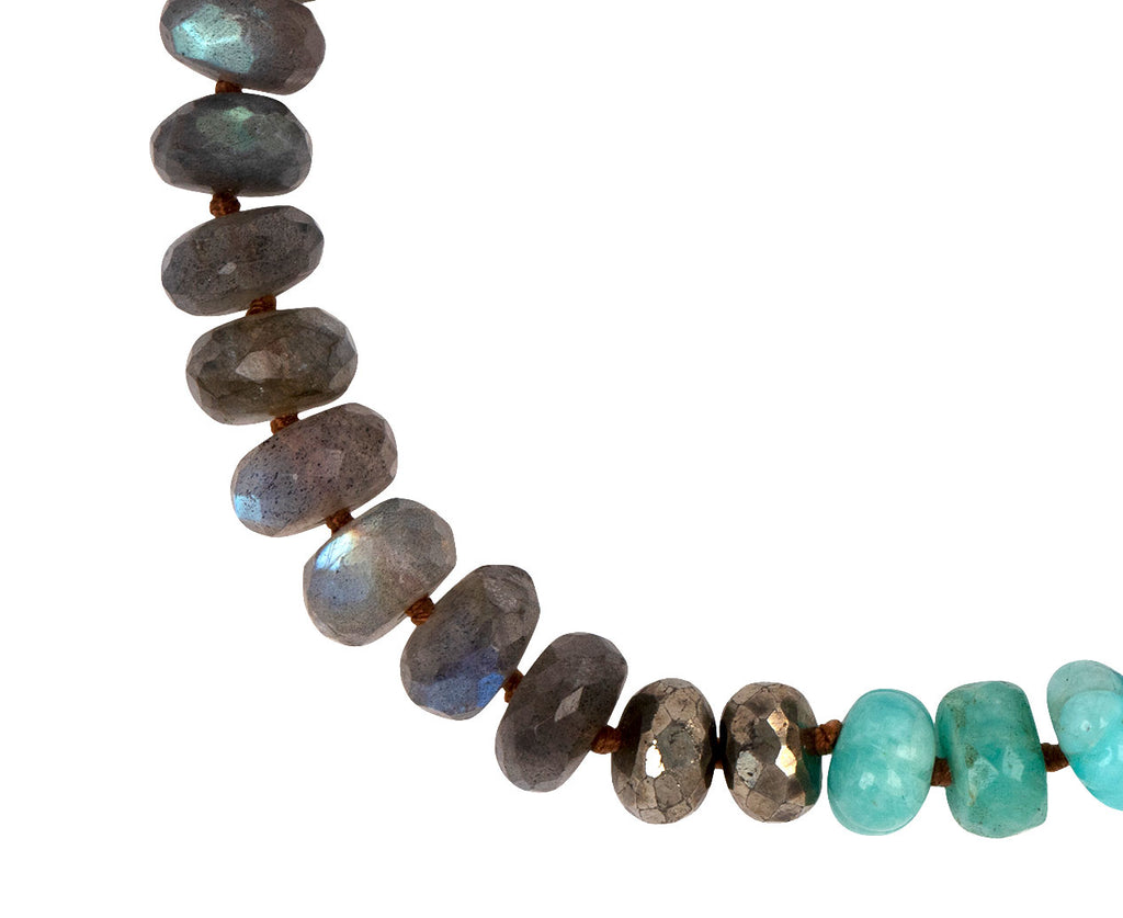 Lena Skadegard Labradorite, Silverite, Turquoise and Chrysocolla Beaded Bracelet - Closeup