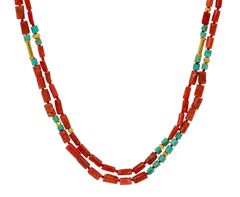 Lena Skadegard Turquoise and Coral Beaded Necklace
