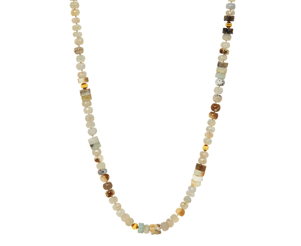 Gray-Blue Sapphire, Moss Aquamarine and Opal Beaded Necklace