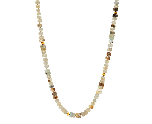 Gray-Blue Sapphire, Moss Aquamarine and Opal Beaded Necklace
