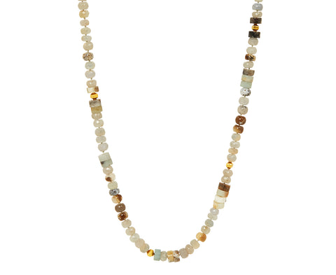 Gray-Blue Sapphire, Moss Aquamarine and Opal Beaded Necklace