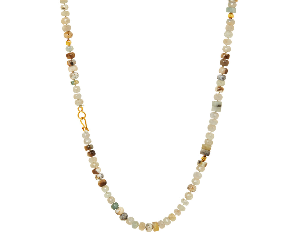Gray-Blue Sapphire, Moss Aquamarine and Opal Beaded Necklace