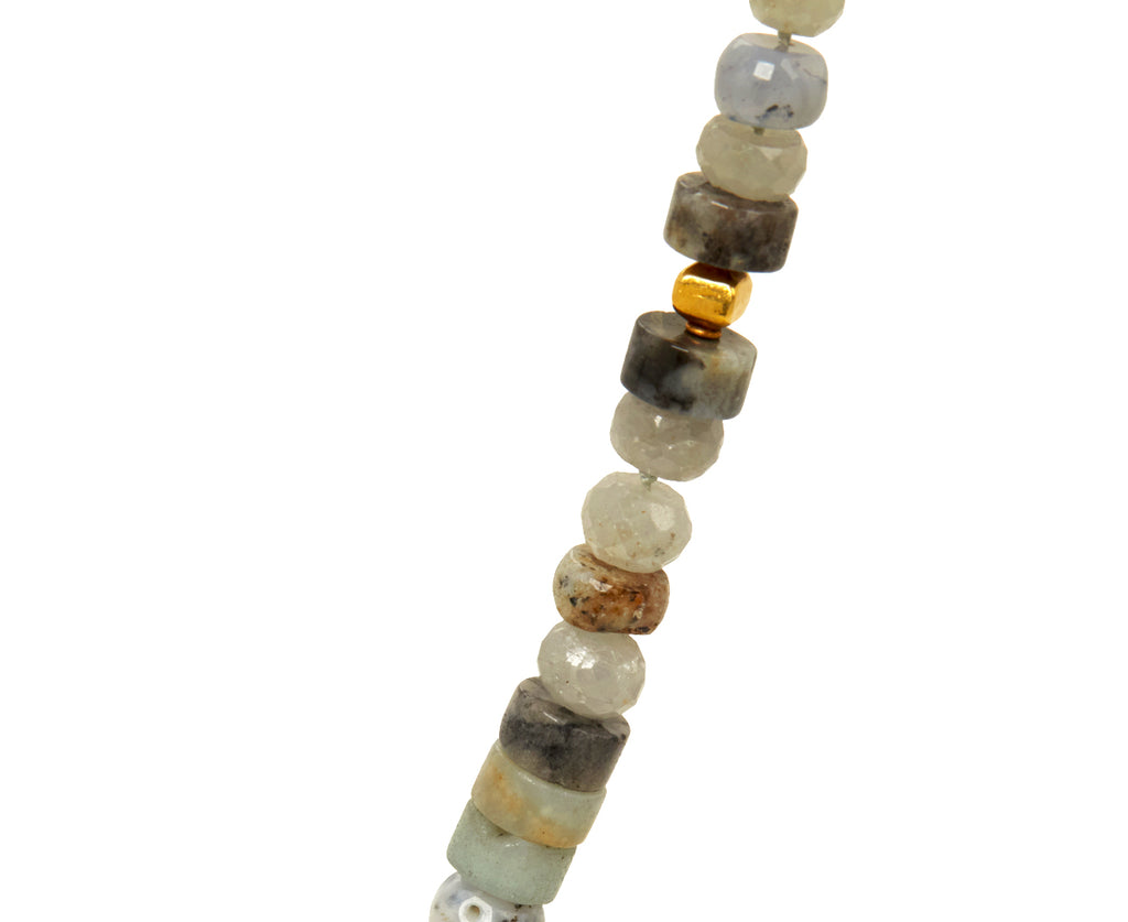 Gray-Blue Sapphire, Moss Aquamarine and Opal Beaded Necklace