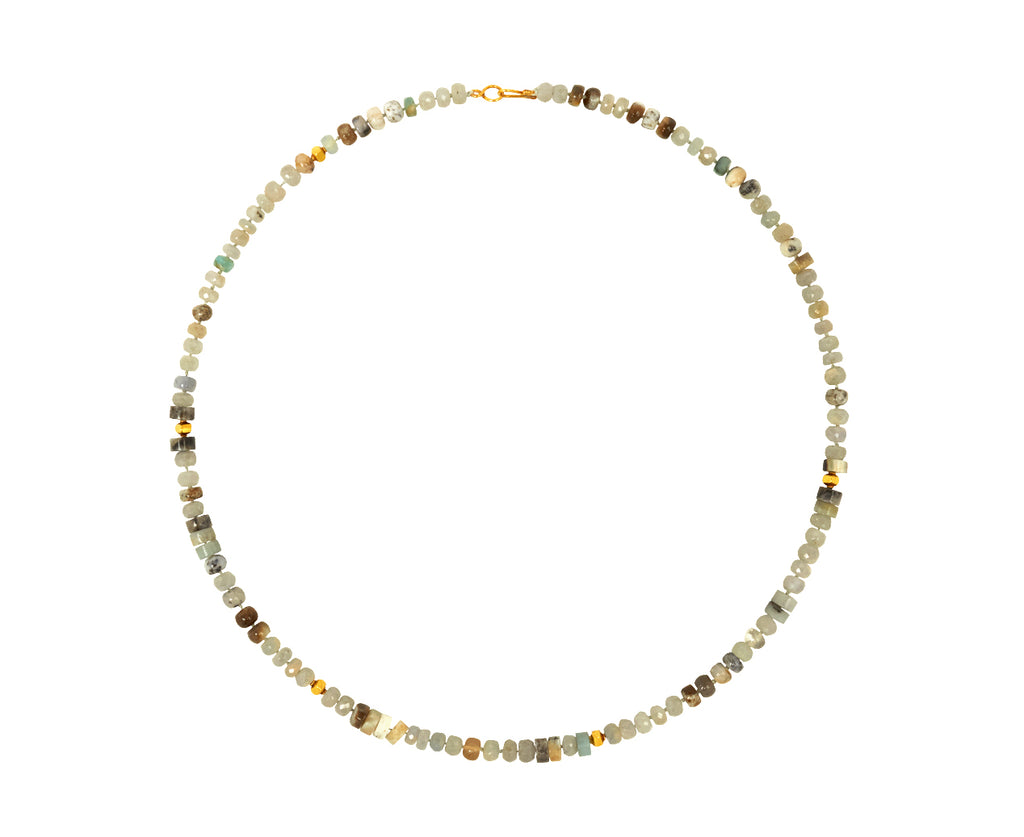 Gray-Blue Sapphire, Moss Aquamarine and Opal Beaded Necklace