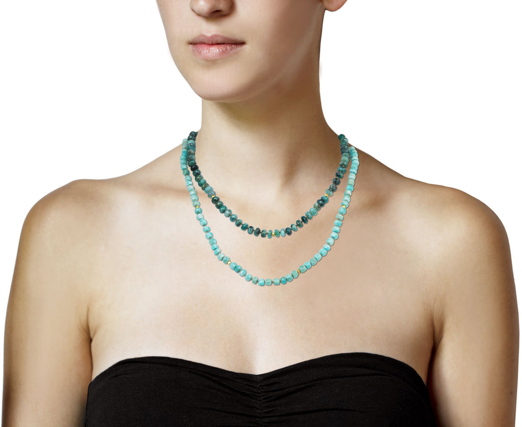 Lena Skadegard Emerald, Gold and Amazonite Beaded Necklace - Profile Doubled