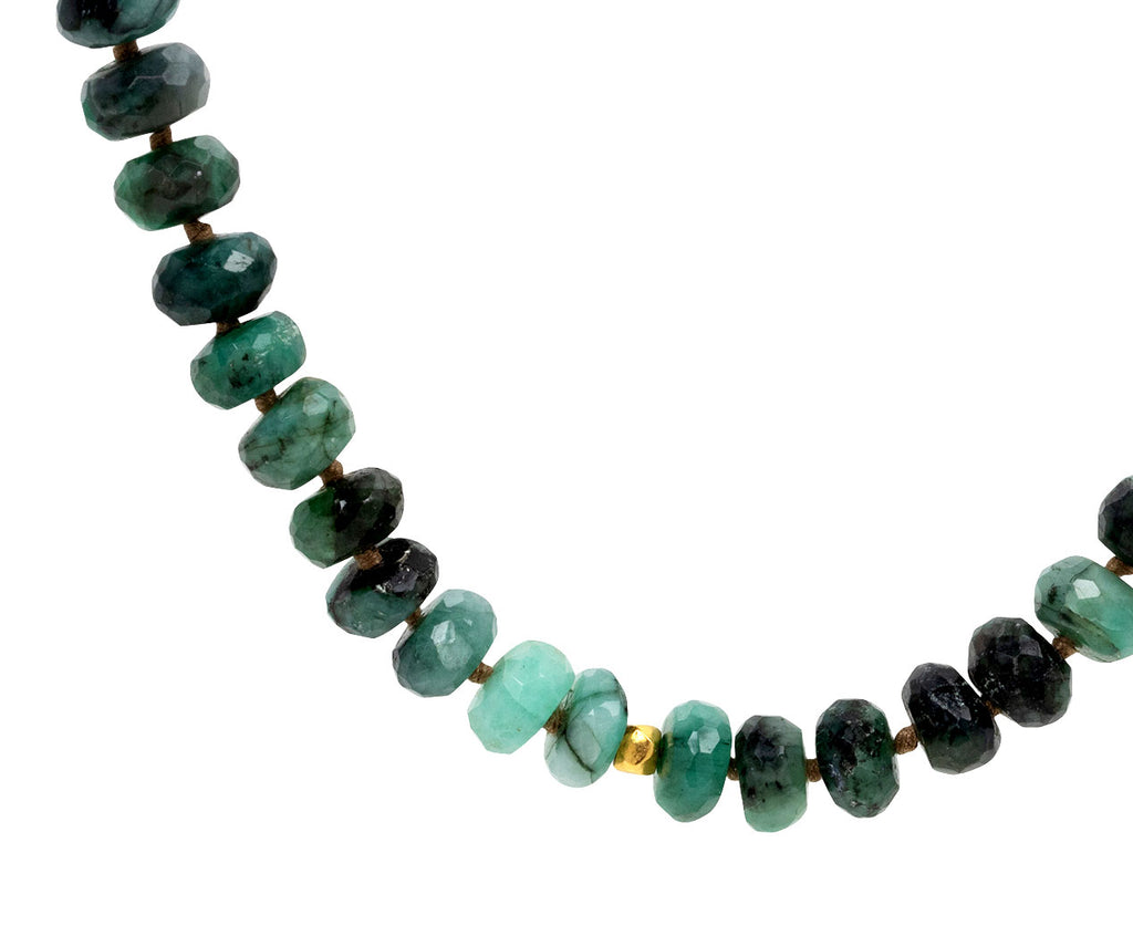 Lena Skadegard Emerald, Gold and Amazonite Beaded Necklace - Closeup