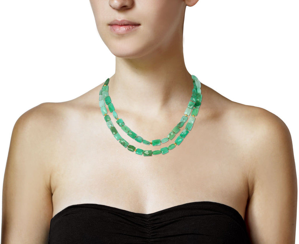 Lena Skadegard Chrysoprase and Gold Bead Necklace - Doubled Profile
