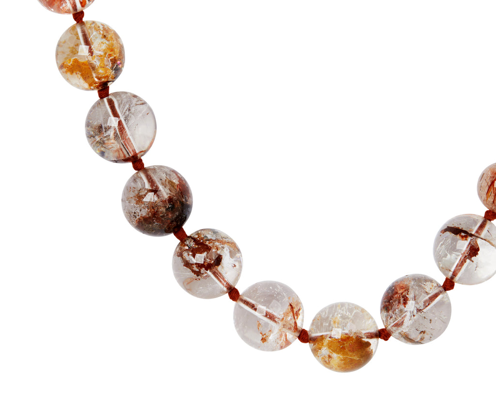 Lena Skadegard Large Copper Rutilated Quartz and Phantom Agate Beaded Necklace - closeup