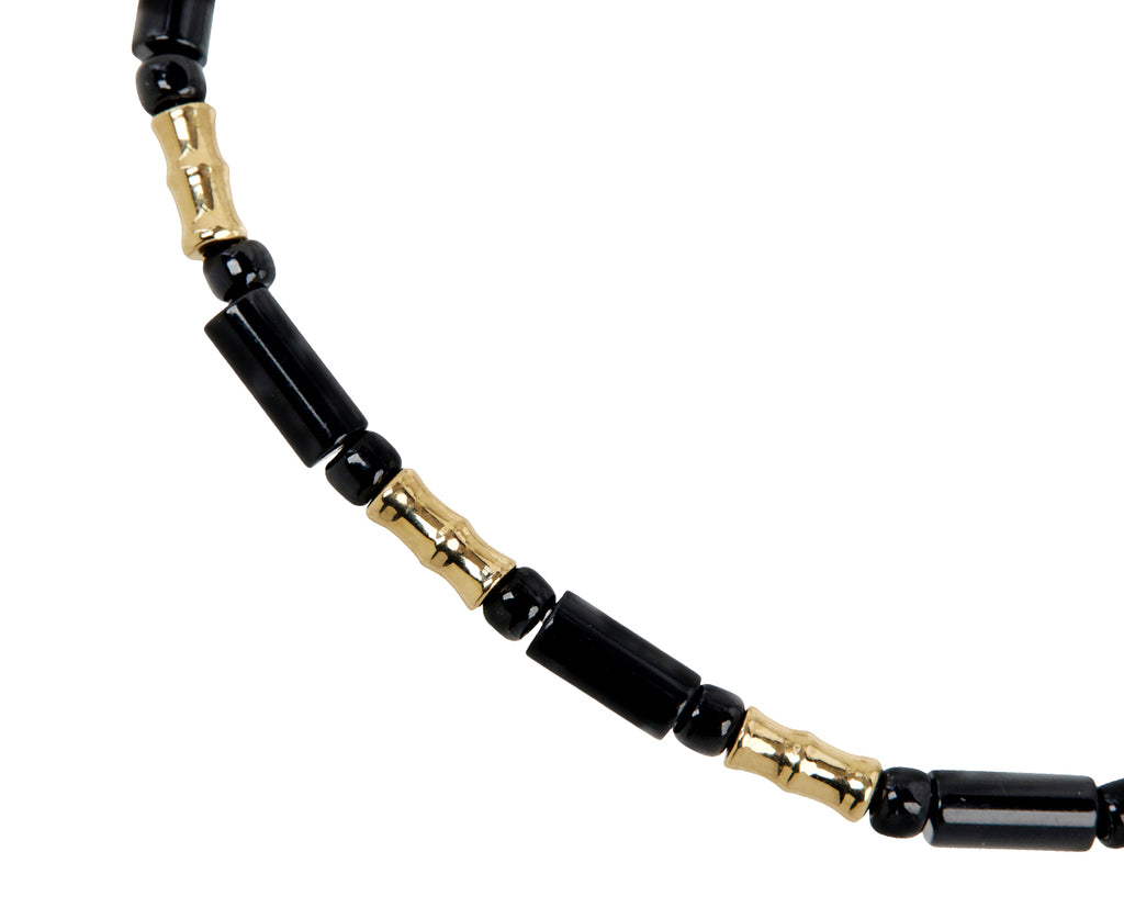 Luis Morais Black Onyx and Gold Bamboo Beaded Bracelet - Closeup