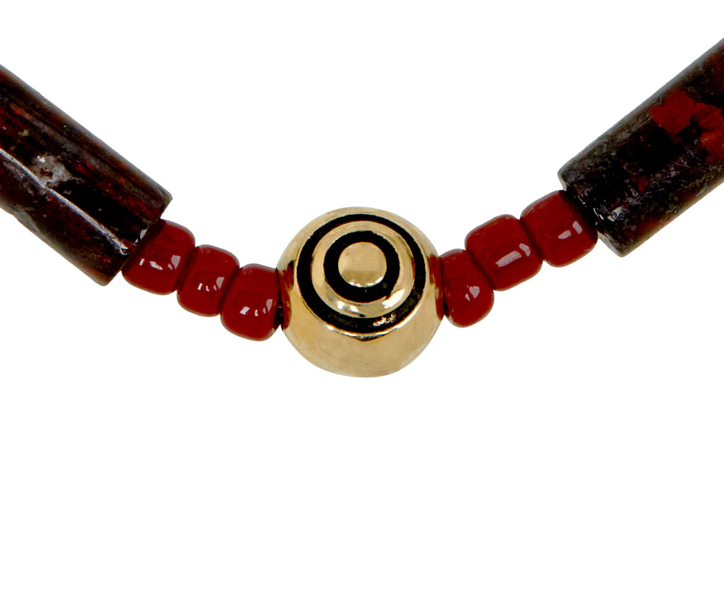 Luis Morais Bullseye Bead and Red Jasper Beaded Bracelet - closeup