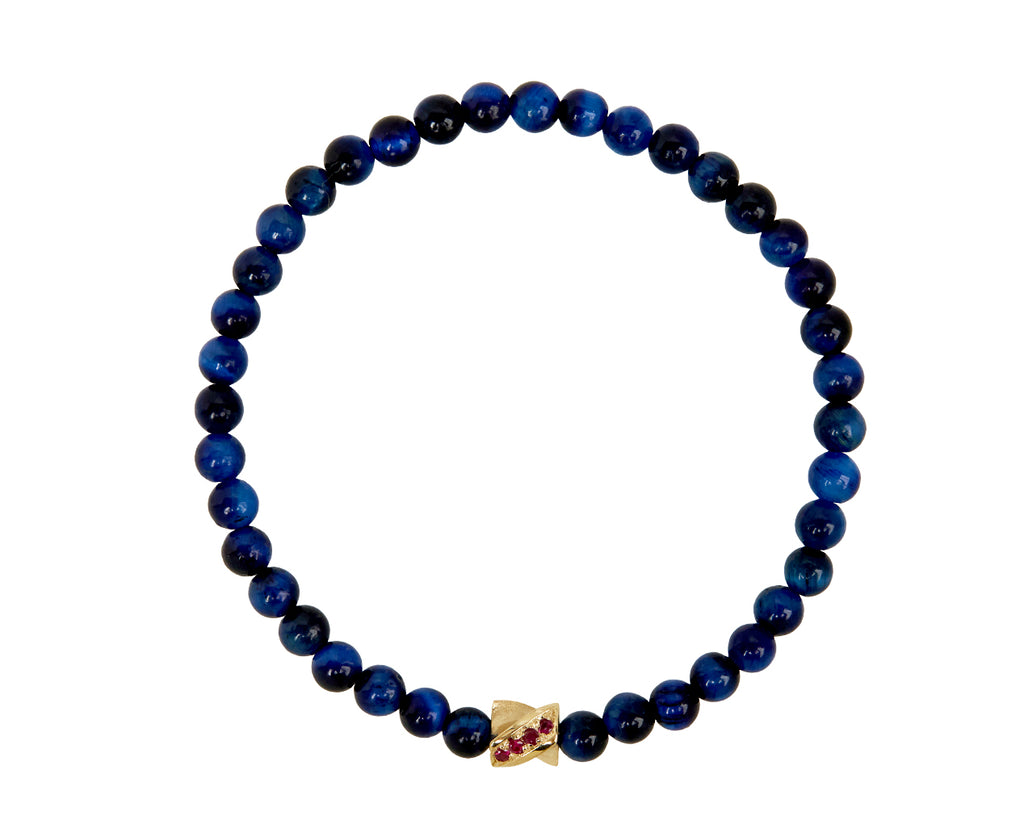 Luis Morais Blue Tigers Eye Double Sided Drill Bit Beaded Bracelet