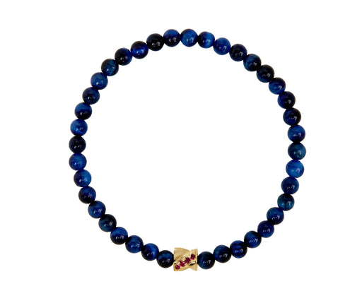 Luis Morais Blue Tigers Eye Double Sided Drill Bit Beaded Bracelet