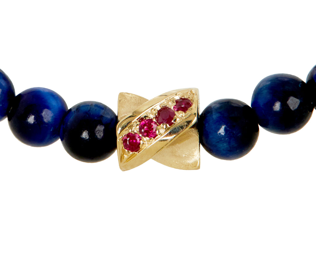 Luis Morais Blue Tigers Eye Double Sided Drill Bit Beaded Bracelet - closeup