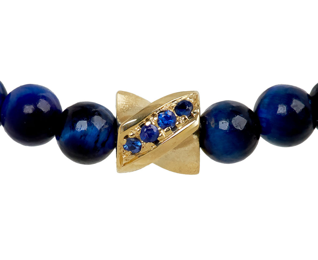 Luis Morais Blue Tigers Eye Double Sided Drill Bit Beaded Bracelet - closeup