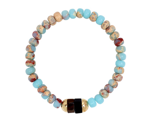 Luis Morais Double Gemstone Cap on Snakeskin Jasper Bead Bracelet