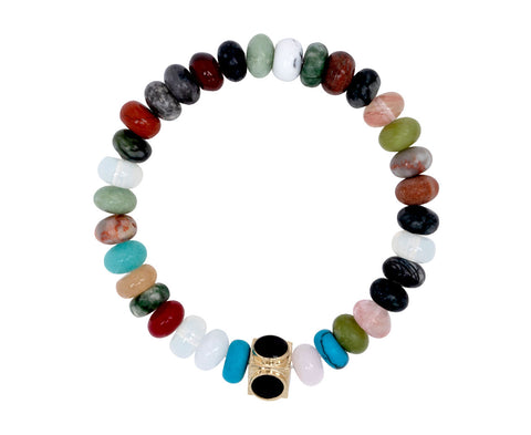 Luis Morais Onyx Lego Cube Bead on Mixed Stone Bracelet