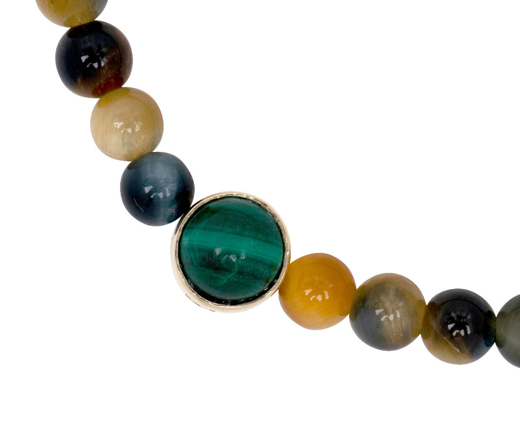 Luis Morais Malachite and Diamond Bead on Stone Bracelet - Closeup Malachite 