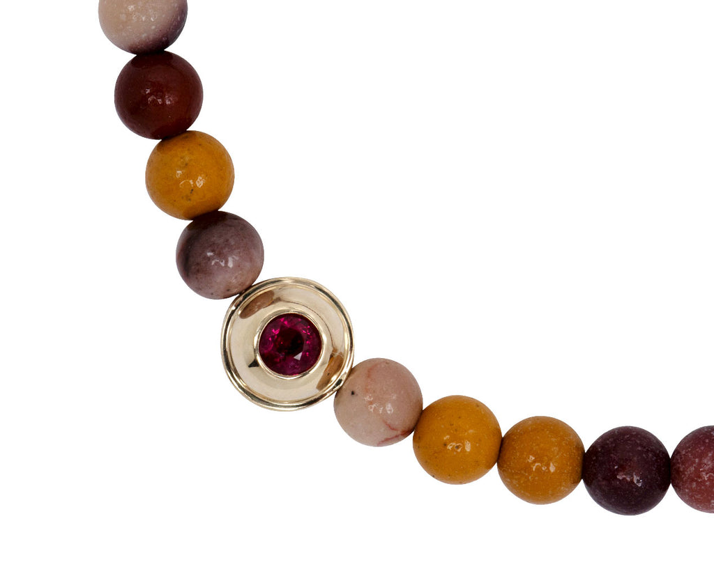 Luis Morais Tiger's Eye and Ruby Bead on Mixed Bead Bracelet - Ruby Closeup