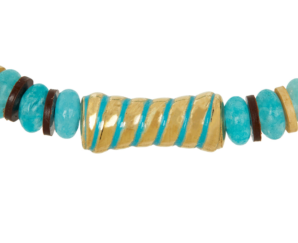Luis Morais Turquoise and Jade Swirled Bamboo Beaded Bracelet - closeup