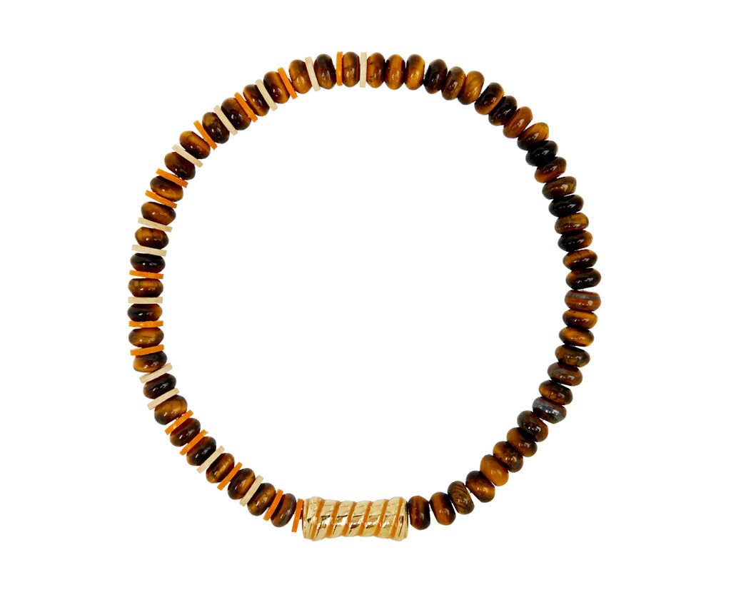 Luis Morais Tiger's Eye and Vinyl Swirled Bamboo Beaded Bracelet