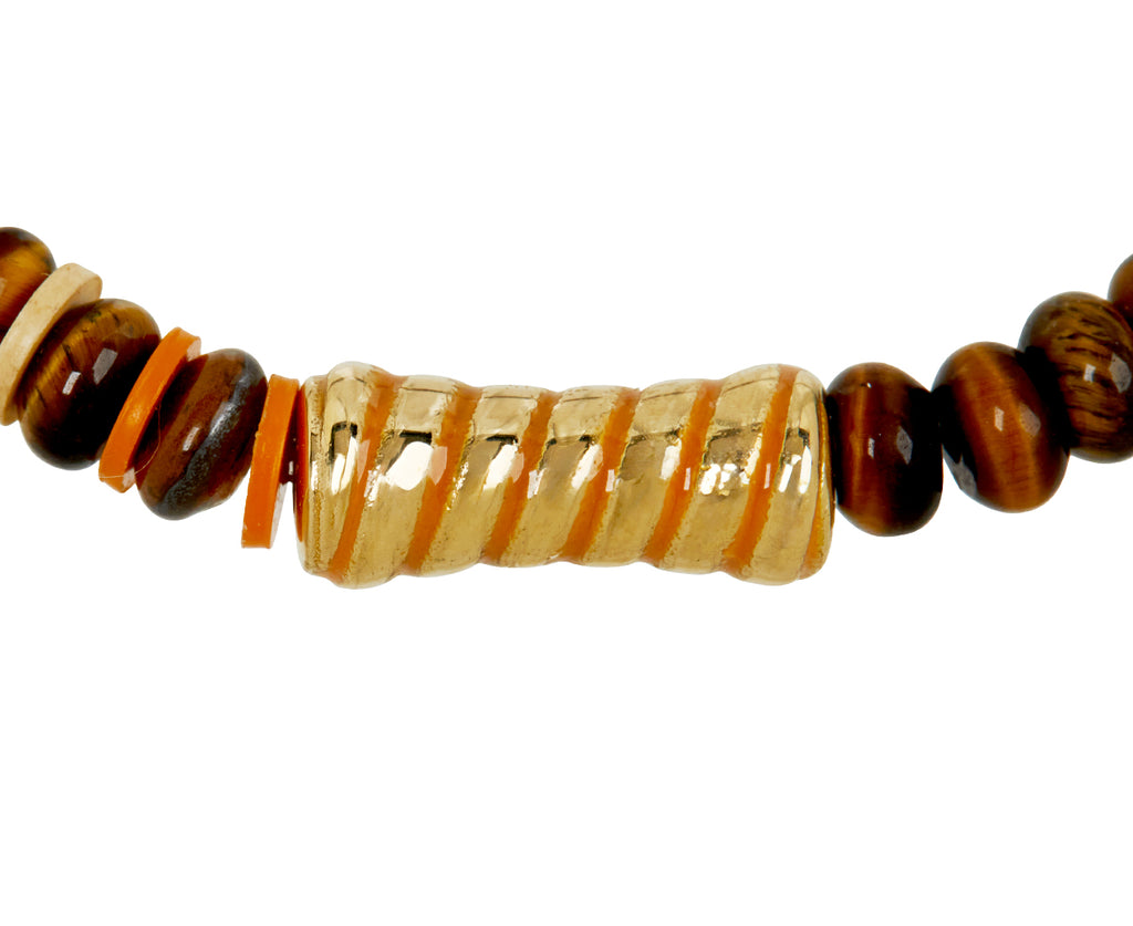 Luis Morais Tiger's Eye and Vinyl Swirled Bamboo Beaded Bracelet - closeup