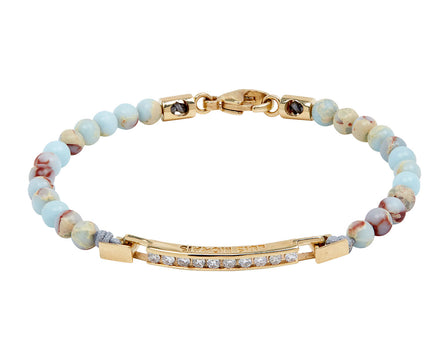 Luis Morais White Diamond ID Bar on Gemstone Beaded Bracelet