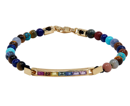 Luis Morais Rainbow Sapphire ID Bar on Gemstone Beaded Bracelet