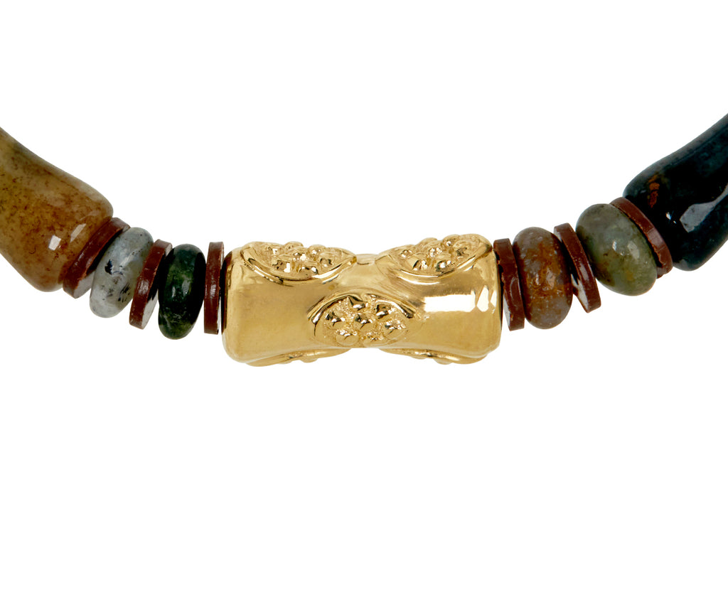 Luis Morais Indian Agate and Gold Beaded Bracelet - closeup