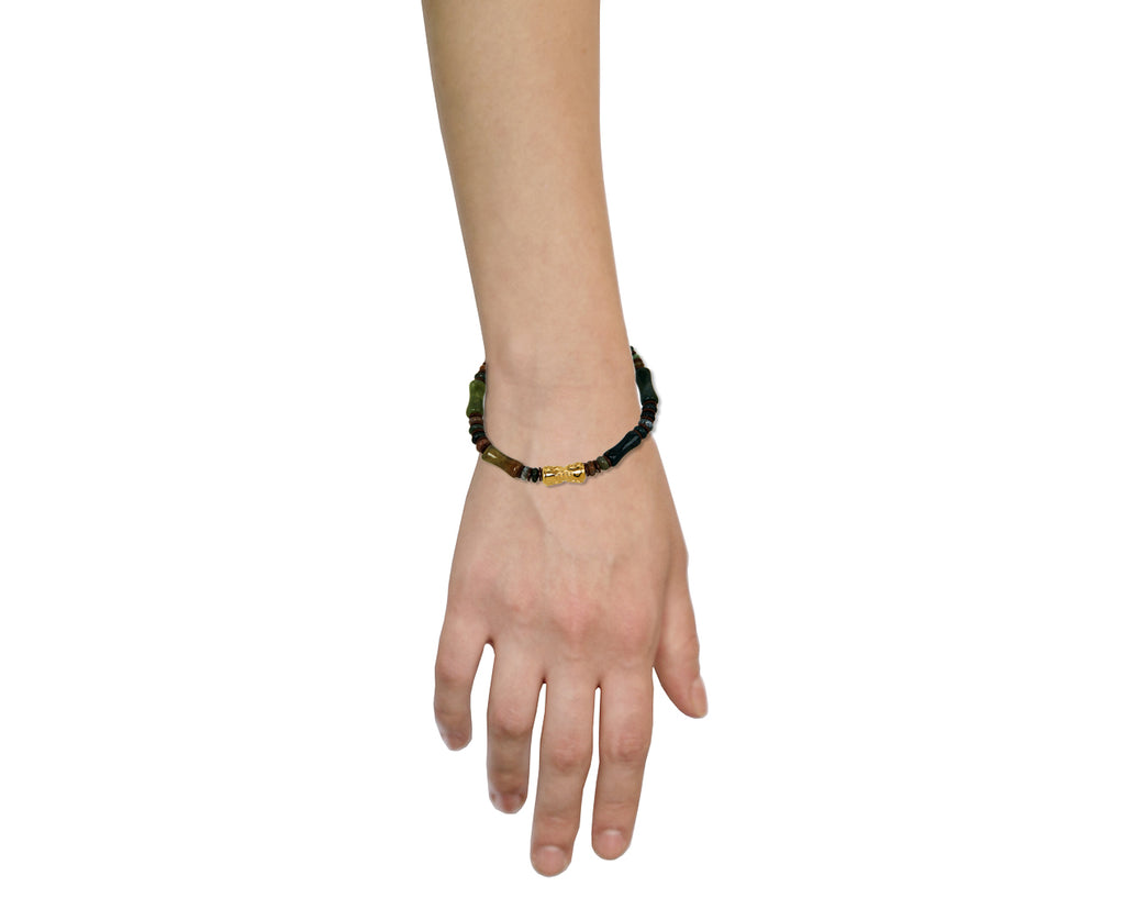 Luis Morais Indian Agate and Gold Beaded Bracelet - profile