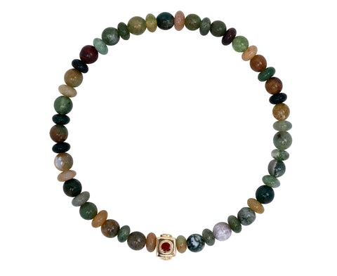 Luis Morais Coral Small Lego Cube on Mixed Stone Bracelet