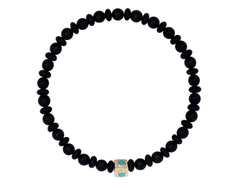 Luis Morais Turquoise Lego Cube Bead on Onyx Beaded Bracelet