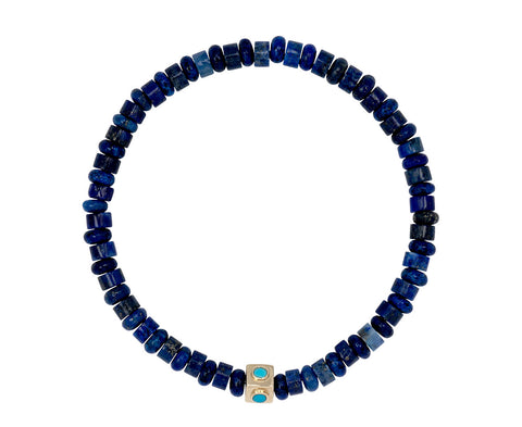 Luis Morais Turquoise Lego Cube Bead on Lapis Beaded Bracelet