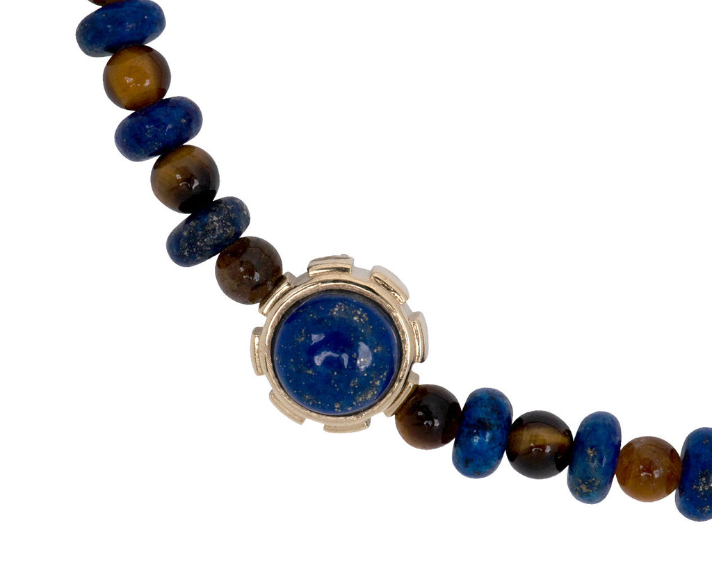 Luis Morais Lapis and Tiger's Eye Bead on Lapis and Tiger's Eye Beaded Bracelet - Closeup Lapis