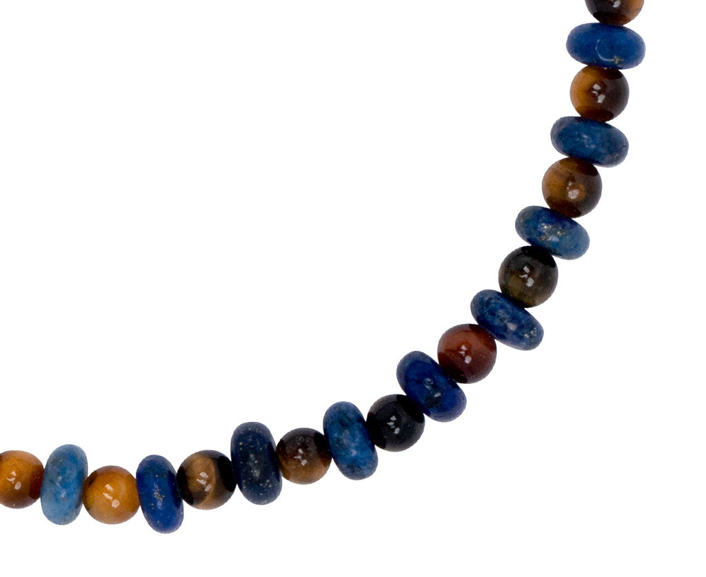 Luis Morais Lapis and Tiger's Eye Bead on Lapis and Tiger's Eye Beaded Bracelet - Closeup Lapis and Tiger's Eye Beaded Bracelet