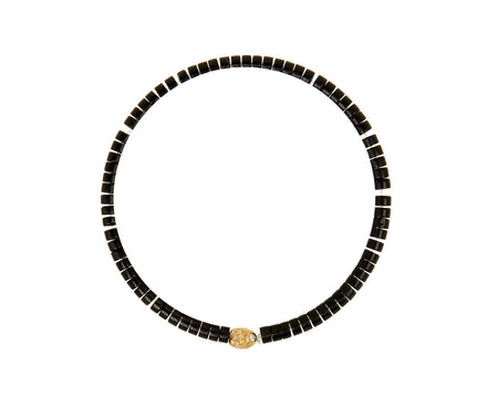 Luis Morais Black Agate and Gold Skull Beaded Bracelet