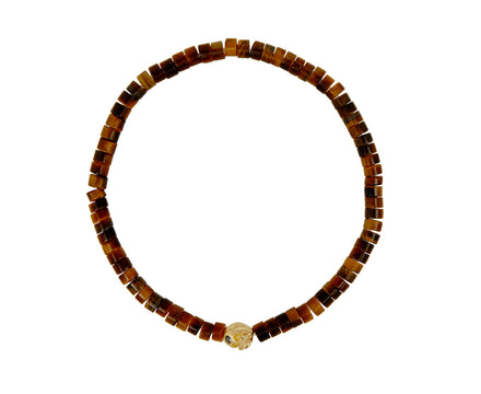Luis Morais Tiger's Eye and Gold Skull Beaded Bracelet