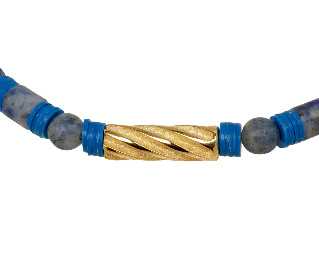 Luis Morais Sodalite and Vinyl Gold Drill Bit Beaded Bracelet - Closeup