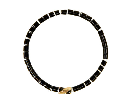 Luis Morais Black Agate and Vinyl Short Gold Drill Bit Beaded Bracelet